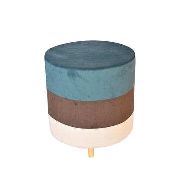 Blue Brown and White Multicolour Smooth Velvet Pouf